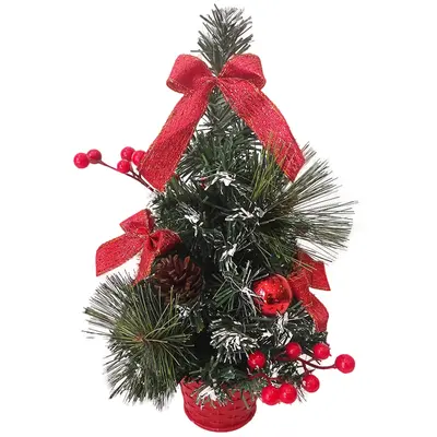 MINI ARVORE DE NATAL COM BOLAS + PINHAS E LACOS VERMELHOS 40CM