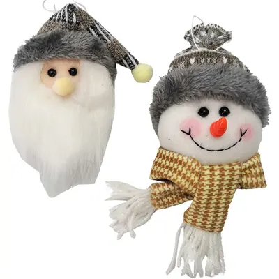PENDENTE CABECA PAPAI NOEL / BONECO DE NEVE XADREZ / CINZA DE NATAL 25CM