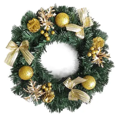 GUIRLANDA VERDE COM BOLAS + PINHAS E AZEVINHOS DOURADO DE NATAL 40CM DE Ø