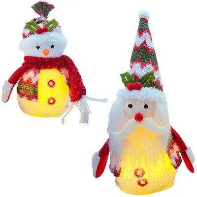 PAPAI NOEL / BONECO DE NEVE XADREZ DE NATAL COM LED A BATERIA 25X12CM DE Ø