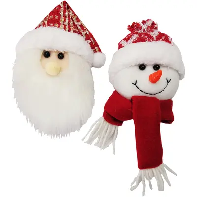 PENDENTE CABECA PAPAI NOEL / BONECO DE NEVE XADREZ / VERMELHO DE NATAL 25CM
