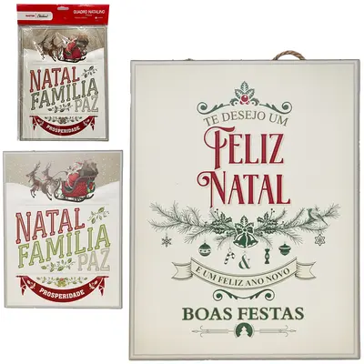 QUADRO DE MADEIRA MDF FRASES DE NATAL 29,5X22,5CM
