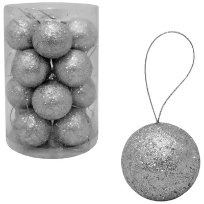 BOLA DE NATAL 4CM DE Ø PRATA GLITTER COM 16 PECAS NO TUBO