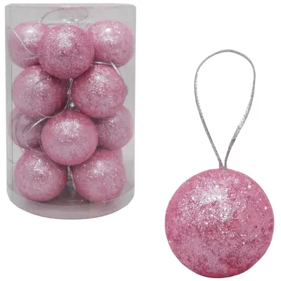 BOLA DE NATAL 4CM DE Ø ROSA GLITTER COM 16 PECAS NO TUBO