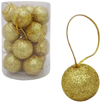 BOLA DE NATAL 4CM DE Ø DOURADA GLITTER COM 16 PECAS NO TUBO