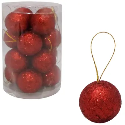 BOLA DE NATAL 3CM DE Ø VERMELHA GLITTER COM 16 PECAS NO TUBO