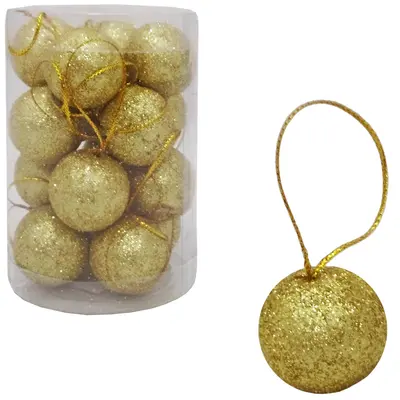 BOLA DE NATAL 3CM DE Ø DOURADA GLITTER COM 16 PECAS NO TUBO