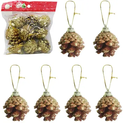ENFEITE PINHA GLITTER DOURADA DE NATAL COM 9 PECAS 3CM