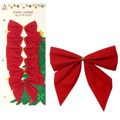 LACO VERMELHO DE VELUDO DE NATAL COM 6 PECAS 8X7,5CM