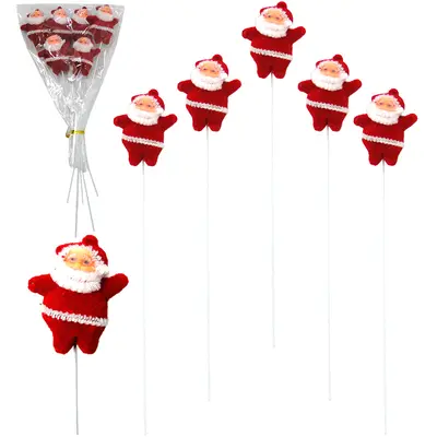 ENFEITE PAPAI NOEL COM HASTE DE NATAL 6 PECAS 22CM