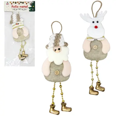 ENFEITE PENDURAR PAPAI NOEL / BONECO NEVE / RENA DOURADO PERNA CORDAO DE NATAL 20X8CM