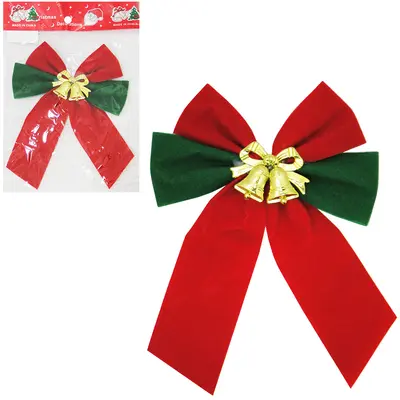 LACO VERMELHO / VERDE DE VELUDO DE NATAL COM SINO 15X12CM