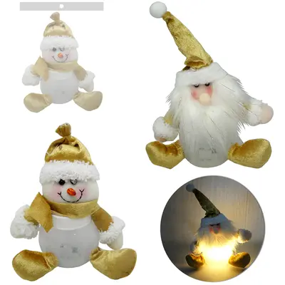 PAPAI NOEL / BONECO DE NEVE DOURADO PLASTICO DE NATAL COM LUZ A BATERIA 22X18CM