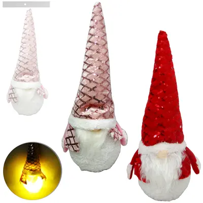 PAPAI NOEL ROSA COM LED E LANTEJOULA DE NATAL 28X13X8CM