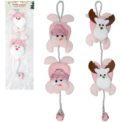 PENDENTE PAPAI NOEL / BONECO NEVE / RENA ROSA DUPLO NA CORDA 38X10CM