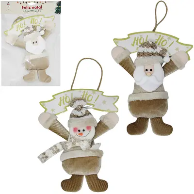 GUIRLANDA PAPAI NOEL / BONECO DE NEVE COM PLACA HOHO DOURADO DE NATAL 25X18CM