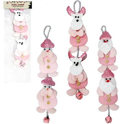 PENDENTE PAPAI NOEL / BONECO NEVE / RENA ROSA DUPLO NA CORDA 40X10CM