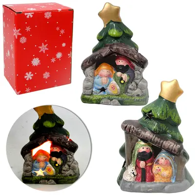 PRESEPIO DE PORCELANA CASINHA COM LUZ 12X8,5X6CM