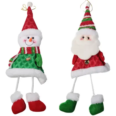 PENDENTE PAPAI NOEL / BONECO DE NEVE COM PERNAS DE CORDA VERDE / VERMELHO DE NATAL 36X13CM