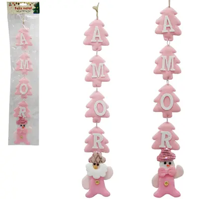ENFEITE DE PENDURAR AMOR ROSA DE NATAL 52CM