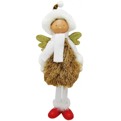 ENFEITE MENINA ANJO DOURADO DE NATAL 35X12CM