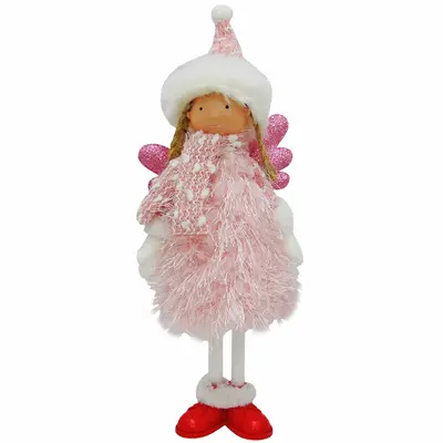 ENFEITE MENINA ANJO ROSA DE NATAL 35X12CM