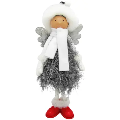 ENFEITE MENINA ANJO CINZA DE NATAL 35X12CM