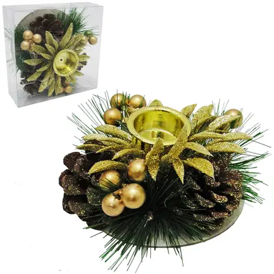 PORTA VELA / CASTICAL AZEVINHO DOURADO COM PINHAS 10CM DE Ø
