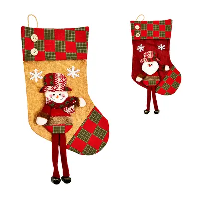 PENDENTE BOTA COM PAPAI NOEL / BONECO DE NEVE PERNAS LONGA COM GUIZO DE PELUCIA DE NATAL 40X22CM
