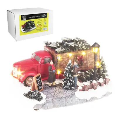 ENFEITE LUMINOSO CAMINHAO COM ARVORES DE NATAL + 2 BONECOS + 9 LEDS E SOM A PILHA 20,5X14,5X11CM