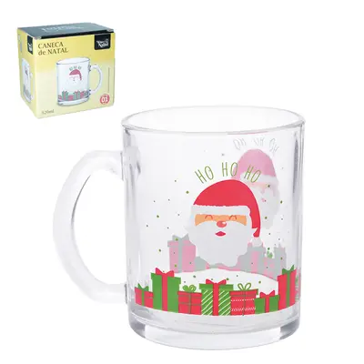 CANECA XICARA DE NATAL DE VIDRO 320ML
