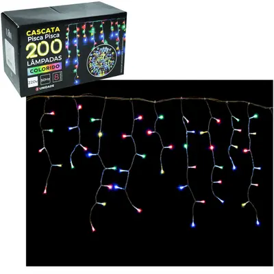 CASCATA 200 LEDS COLORS DE NATAL 220V 8 FUNCOES 4,5MX56CM
