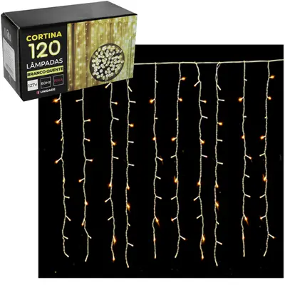 CORTINA PISCA 120 LEDS BRANCO QUENTE DE NATAL 127V 60HZ FIXA 120X90CM
