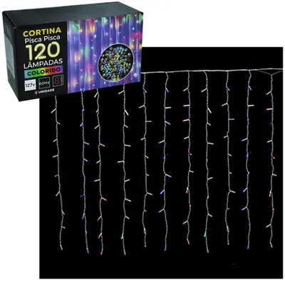 CORTINA PISCA 120 LEDS COLORS DE NATAL 127V 60HZ 8 FUNCOES 120X90CM