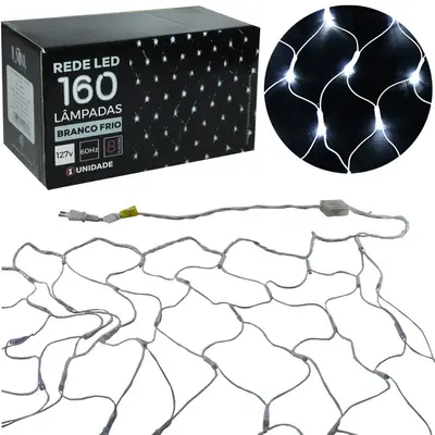 REDE 160 LEDS BRANCO FRIO 127V 2X1,1M 8 FUNCOES DE NATAL