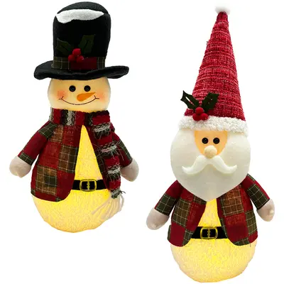 ENFEITE PAPAI NOEL / BONECO DE NEVE XADREZ DE NATAL COM LED A BATERIA 33X15CM