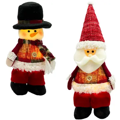 ENFEITE PAPAI NOEL / BONECO DE NEVE XADREZ DE NATAL COM LED A BATERIA 30X12CM