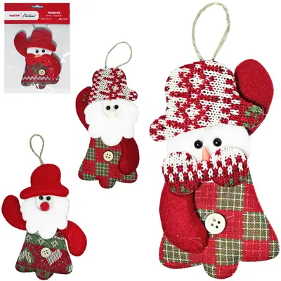 PENDENTE PAPAI NOEL / BONECO DE NEVE DE PELUCIA TRICO XADREZ DE NATAL 13X8CM
