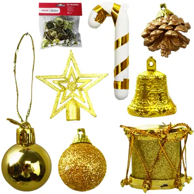 KIT PENDENTE COM BOLAS + TAMBOR + PINHA E ACESSORIOS DE NATAL 12 PECAS