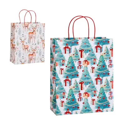 SACOLA DE PAPEL PARA PRESENTE RENA / ARVORE DE NATAL 25,5X21X10CM
