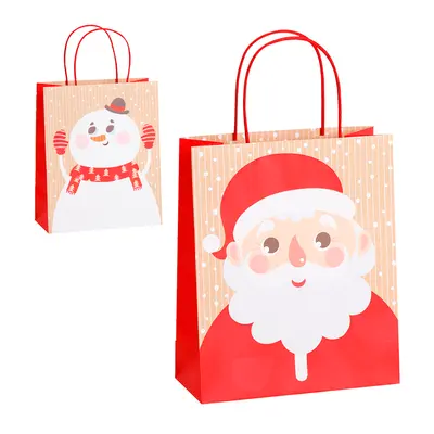 SACOLA DE PAPEL PARA PRESENTE PAPAI NOEL / BONECO DE NATAL 25,5X21X10CM