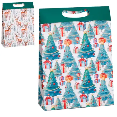 BOLSA SACOLA DE PAPEL PARA PRESENTE RENA / ARVORE DE NATAL 38,5X28X10CM