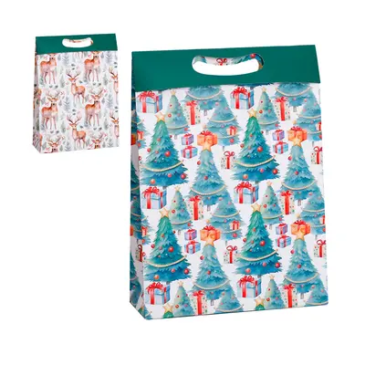 BOLSA SACOLA DE PAPEL PARA PRESENTE RENA / ARVORE DE NATAL 24X18X7,5CM