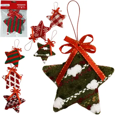 PENDENTE ESTRELA TRICO COM LACO DE NATAL 9X9CM