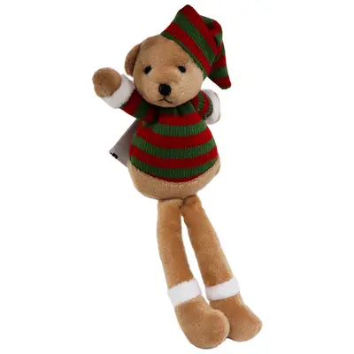 ENFEITE PENDURAR URSO COM CACHECOL LISTRADO DE NATAL 20CM