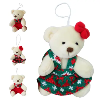 PENDENTE URSO DE PELUCIA VERMELHO / VERDE DE NATAL 10CM
