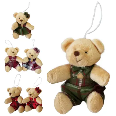 PENDENTE URSO DE PELUCIA XADREZ DE NATAL 10CM