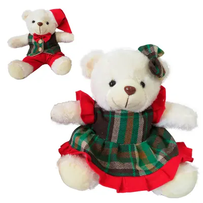 ENFEITE URSO DE PELUCIA XADREZ VERDE DE NATAL 20CM