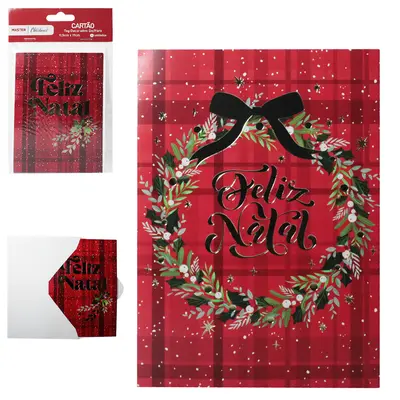 CARTAO DE / PARA FELIZ NATAL COM ENVELOPE DE PAPEL DE NATAL COM 4 PECAS 13,5X9,5CM