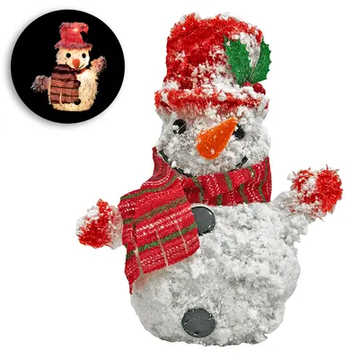ENFEITE BONECO DE NEVE COM 30 LEDS BRANCO QUENTE DE NATAL BIVOLT 8 FUNCOES 30CM